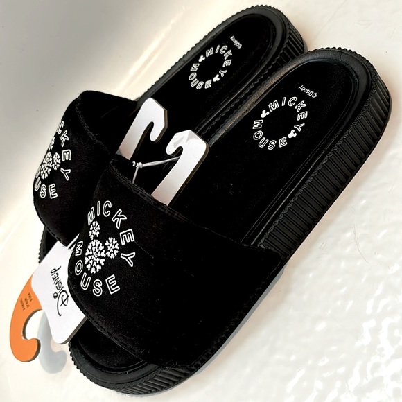 🆕 Disney Ltd Edition Mickey Mouse Icon Logo Plush Cushioned Slide Sandals - Picture 5 of 9